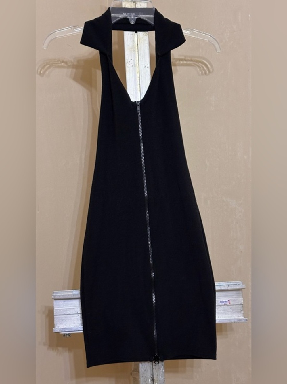 Nasty Gal Black Backless Zip-Front Bodycon Dress